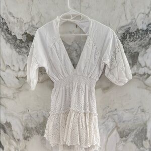 MISA white eyelet mini dress